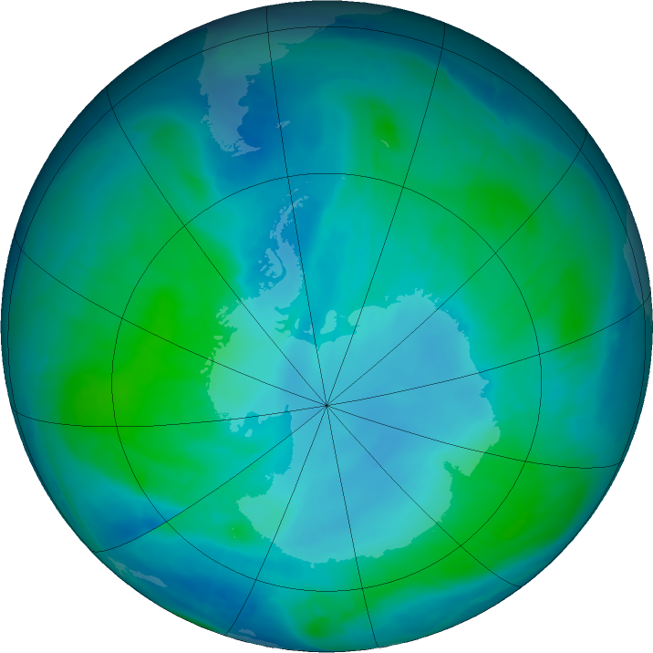 Antarctic ozone map for 02 February 2016